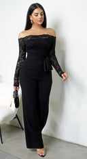 Fawn Lace Off Shoulder Jumpsuit - Black