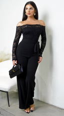 Fawn Lace Off Shoulder Jumpsuit - Black