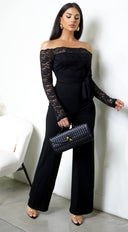 Fawn Lace Off Shoulder Jumpsuit - Black