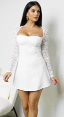 Vessia Lace Sleeve Mini Dress - White