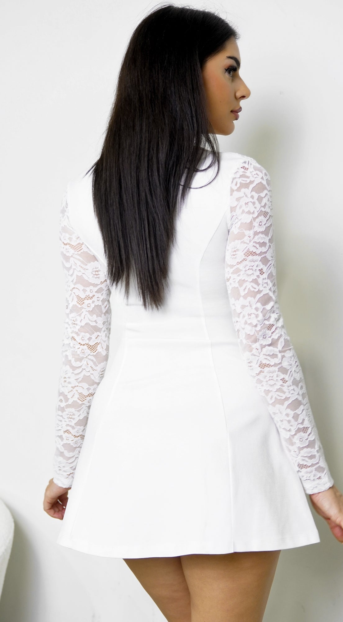 Vessia Lace Sleeve Mini Dress - White
