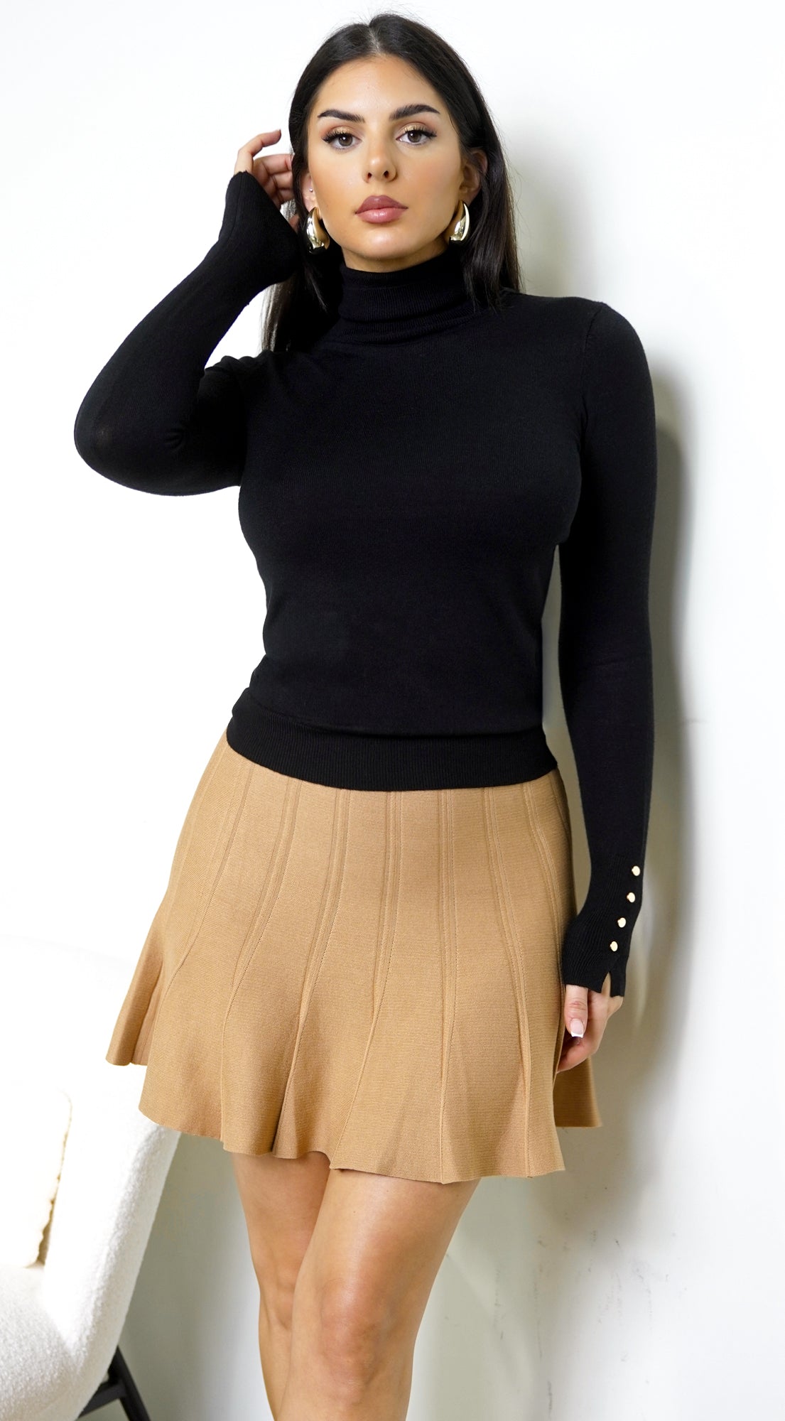 Solana Pleated Mini Skirt - Beige