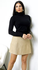 Europe Pleated Knit Mini Skirt - Taupe