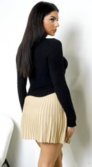 Europe Pleated Knit Mini Skirt - Taupe