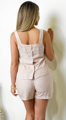 Edit Striped Linen Set - Hazelnut
