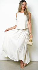 Vea Pleated Linen Skirt Set - Beige