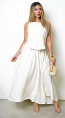 Vea Pleated Linen Skirt Set - Beige
