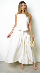 Vea Pleated Linen Skirt Set - Beige