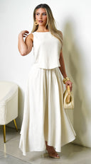 Vea Pleated Linen Skirt Set - Beige