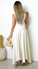 Vea Pleated Linen Skirt Set - Beige