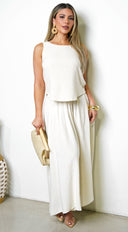 Vea Pleated Linen Skirt Set - Beige