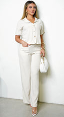 Lior Front Button Down Linen Set - Beige