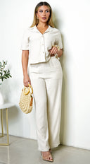 Lior Front Button Down Linen Set - Beige