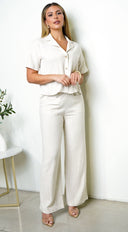 Lior Front Button Down Linen Set - Beige