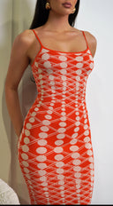 Elio Orange Beige Jacquard Tank Maxi Dress