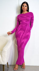 Tova Magenta Purple Abstract Print Long Sleeve Maxi Dress