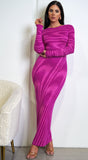 Tova Magenta Purple Abstract Print Long Sleeve Maxi Dress
