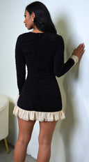 Amal Contrast Frill Ruched Mini Dress - Black