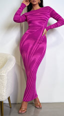 Tova Magenta Purple Abstract Print Long Sleeve Maxi Dress