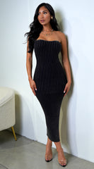 Lilly Ribbed Tube Midi Dress - Black