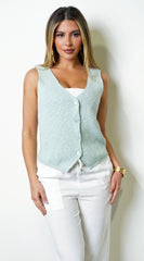 Velith Button Up Vest - Jade Green