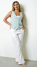 Reena Linen Straight Leg Pants - White