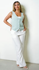 Velith Button Up Vest - Jade Green