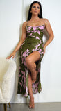 Cinzia Green Pink Floral Print Satin Maxi Dress