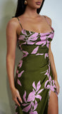 Cinzia Green Pink Floral Print Satin Maxi Dress