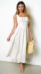 Lira Stripe Sleeveless Corset Detail Midi Dress - Light Taupe