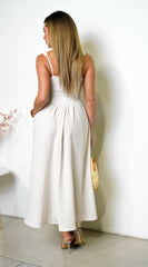 Lira Stripe Sleeveless Corset Detail Midi Dress - Light Taupe