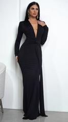 Niya Front Twist Drape Maxi Dress - Black