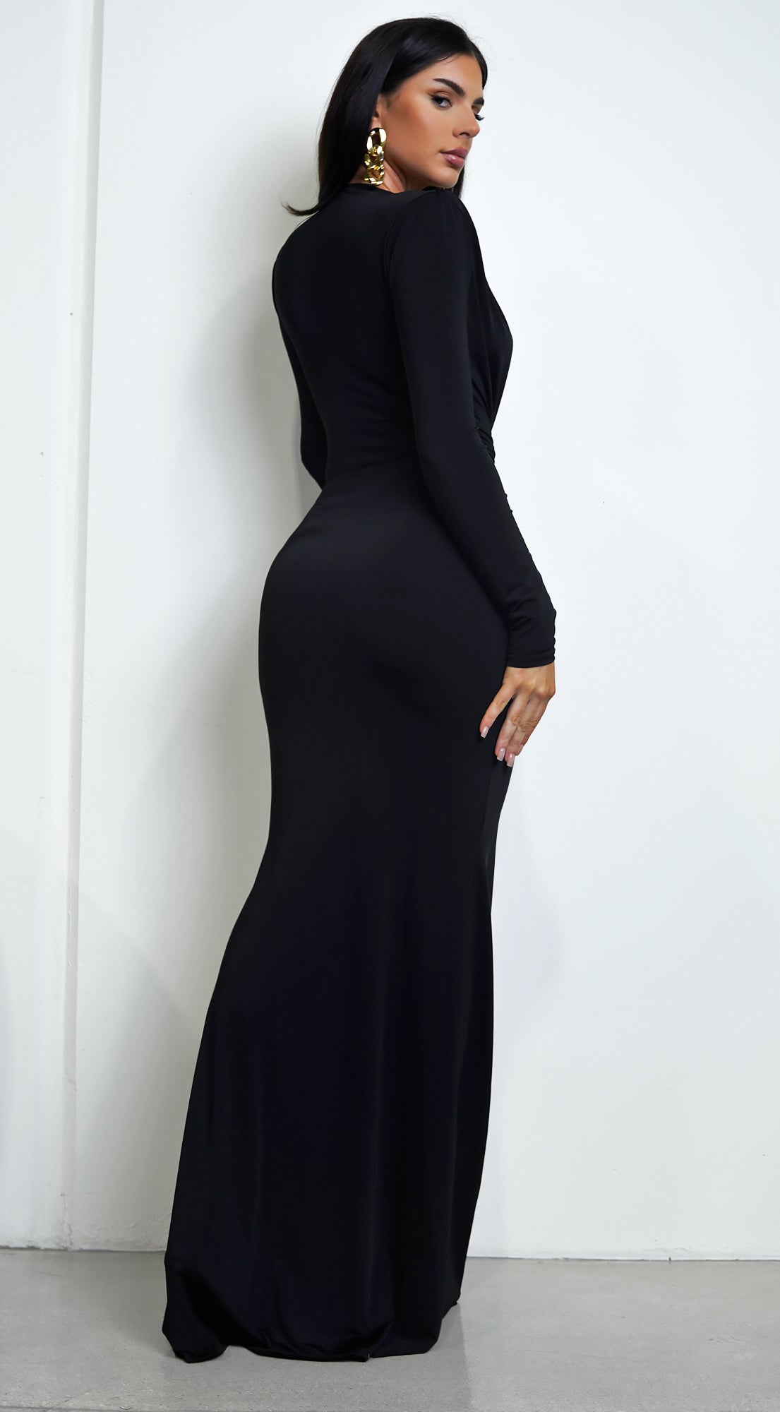 Niya Front Twist Drape Maxi Dress - Black