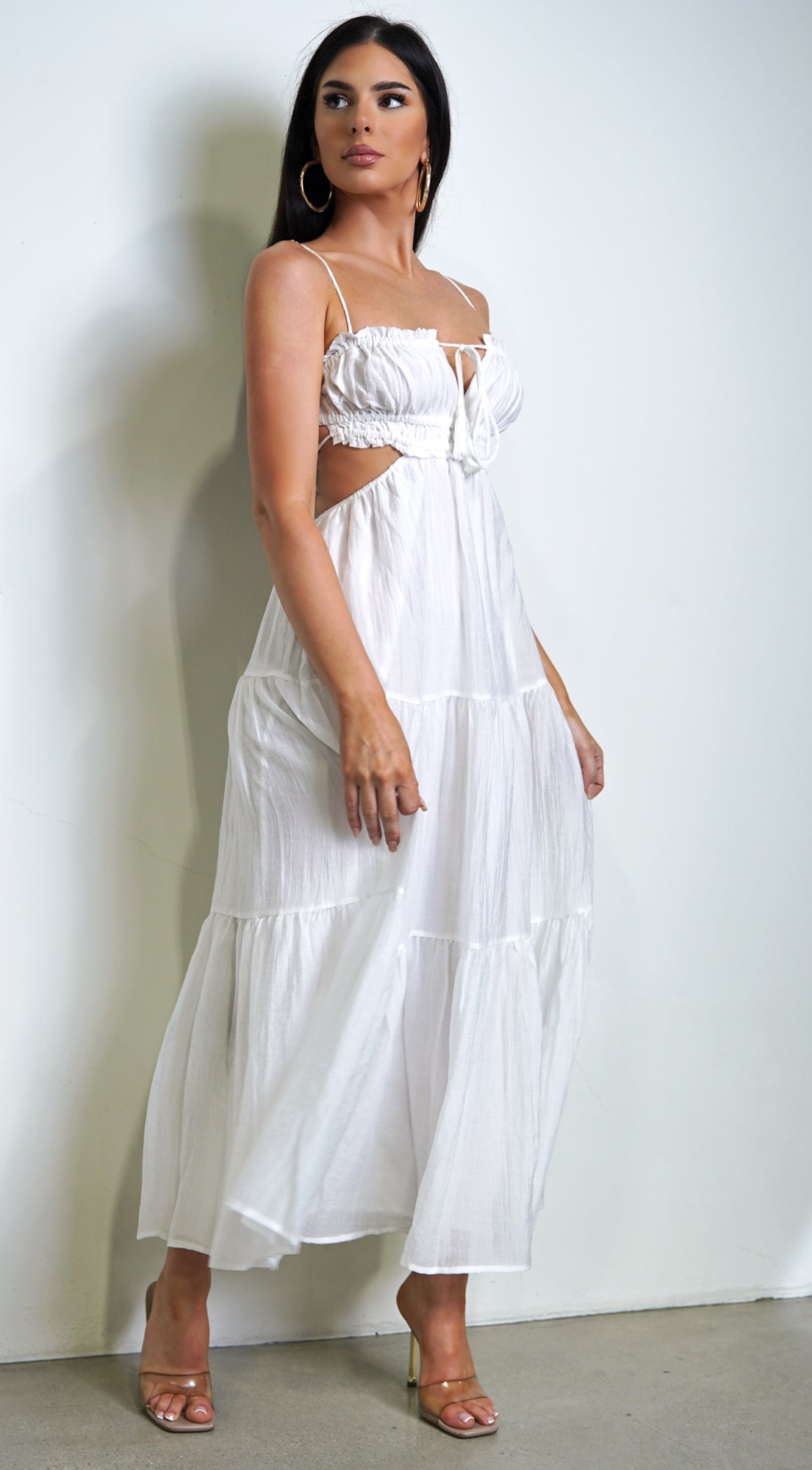 Kyra White Boho Tiered Maxi Dress