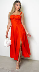 Camden Corset Side Slit Midi Dress - Red