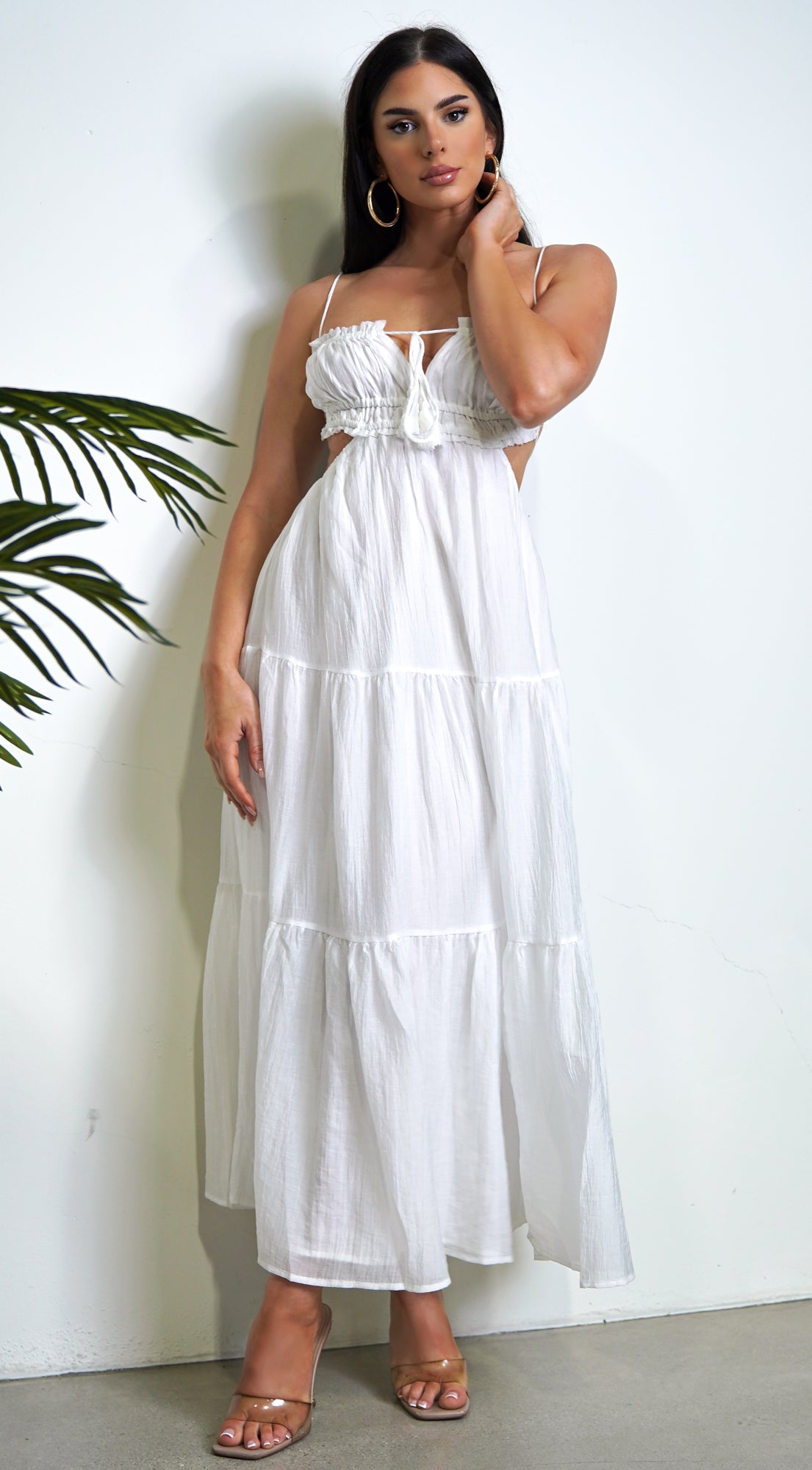 Kyra White Boho Tiered Maxi Dress