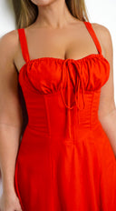 Camden Corset Side Slit Midi Dress - Red