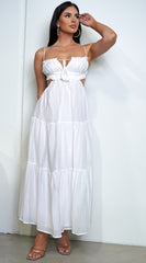Kyra White Boho Tiered Maxi Dress