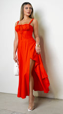 Camden Corset Side Slit Midi Dress - Red