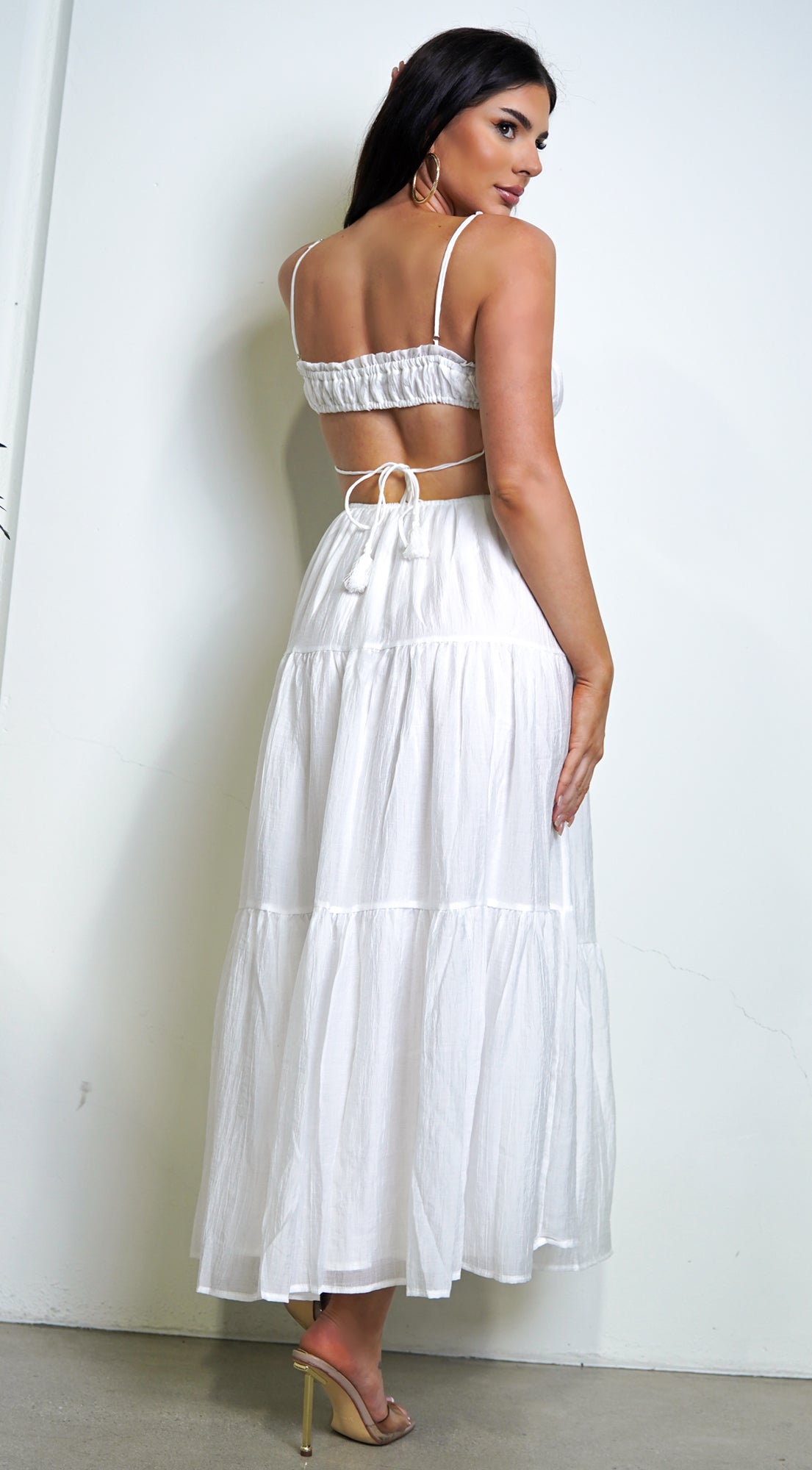 Kyra White Boho Tiered Maxi Dress