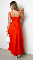 Camden Corset Side Slit Midi Dress - Red