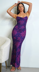 Heaven Purple Floral Print Maxi Dress