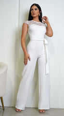 Lorissa Lace Detail Cap Sleeve Jumpsuit - White