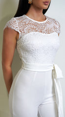 Lorissa Lace Detail Cap Sleeve Jumpsuit - White