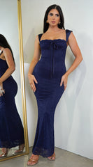 Gabriella Navy Blue Lace Maxi Dress