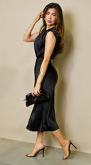 Tulane Satin Midi Dress - Black