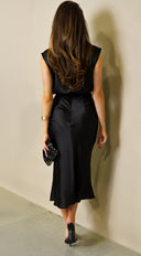 Tulane Satin Midi Dress - Black
