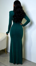 Leilani Metallic Ruched Deep V Maxi Dress - Green