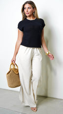 Gabrielle Contrast Trim Short Sleeve Top - Black