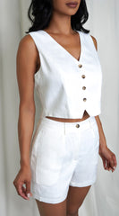 Mabel Off White Linen Vest Set